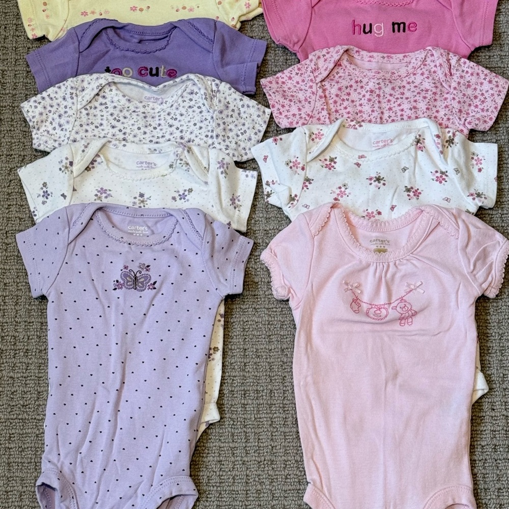 Carter's 9 Assorted Purple and Pink Baby One Pieces